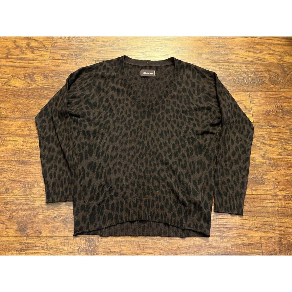 ZADIG&VOLTAIRE  Brumy Leopard-Print Cashmere Jumper Medium Sweater V Neck